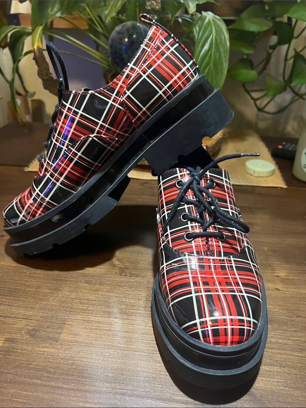 Jessica Simpson Sayze Red Combo Round Toe Lace Up Platform Flannel Oxford Flats